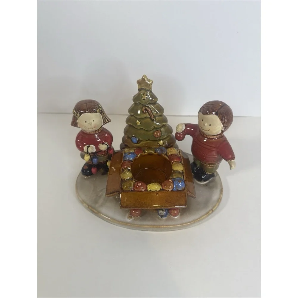 Yankee Candle Exclusive Ceramic Kids and Tree Christmas‎ Candle Holder NEW